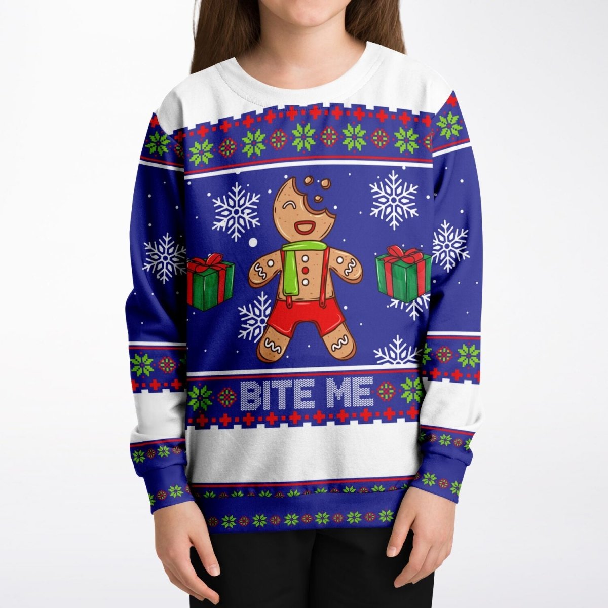 Bite Me - Athletic Kids/Youth Ugly Christmas Sweater - TreasuredTale