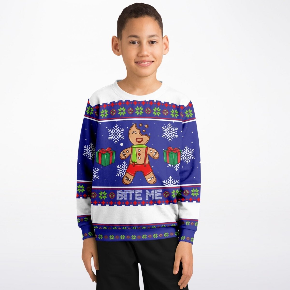 Bite Me - Athletic Kids/Youth Ugly Christmas Sweater - TreasuredTale