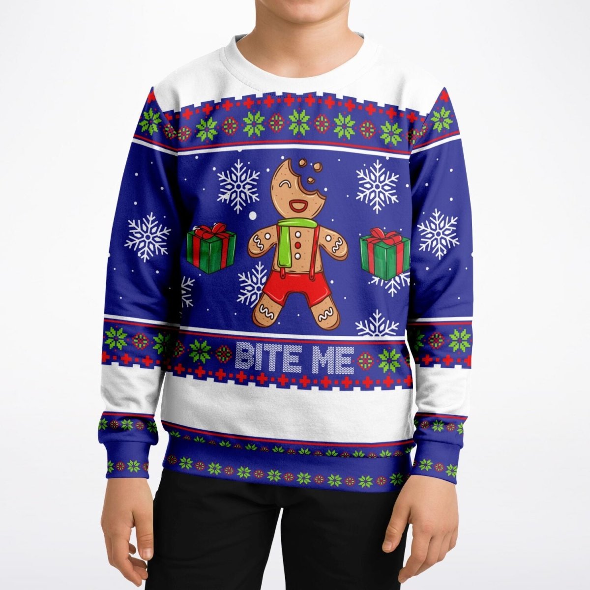 Bite Me - Athletic Kids/Youth Ugly Christmas Sweater - TreasuredTale