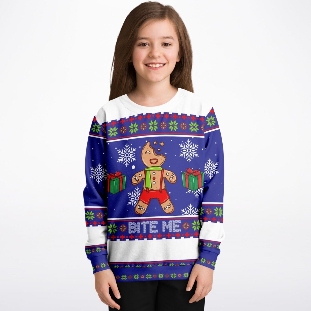 Bite Me - Athletic Kids/Youth Ugly Christmas Sweater - TreasuredTale