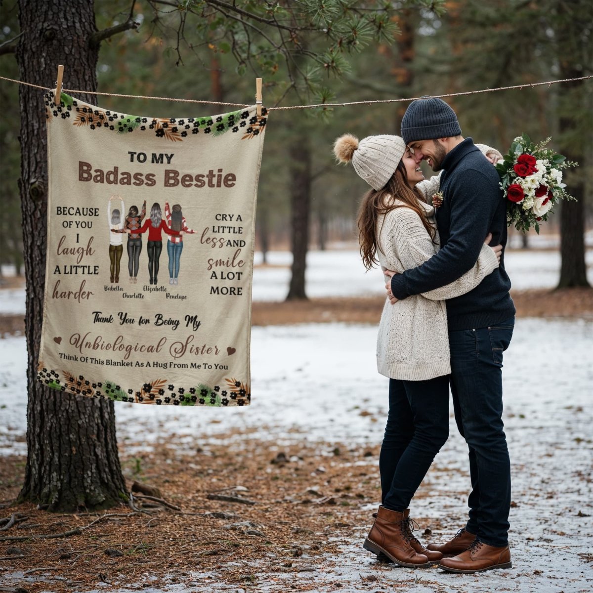 Coral Fleece Blanket Portrait (3:4) - Unbiological Sister - TreasuredTale