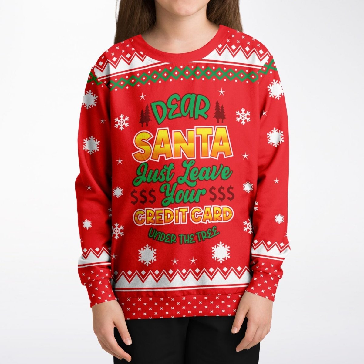 Credit Card - Athletic Kids/Youth Funny Ugly Christmas Sweater - TreasuredTale