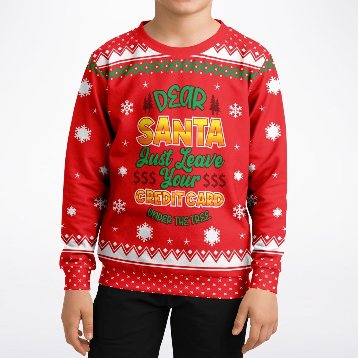 Credit Card - Athletic Kids/Youth Funny Ugly Christmas Sweater - TreasuredTale