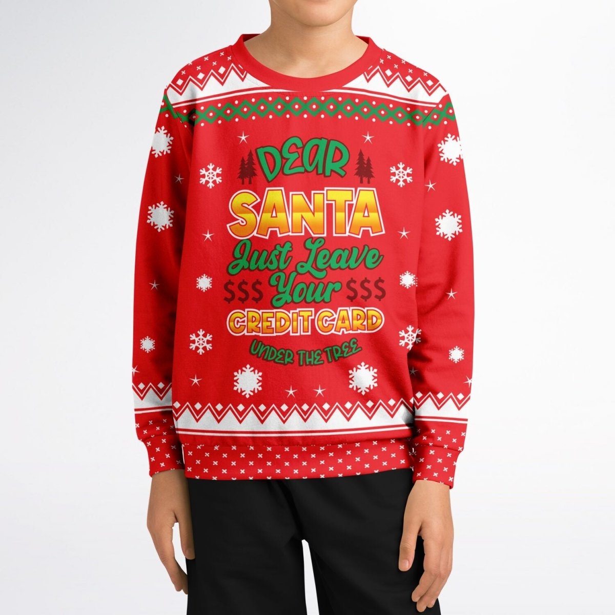 Credit Card - Athletic Kids/Youth Funny Ugly Christmas Sweater - TreasuredTale