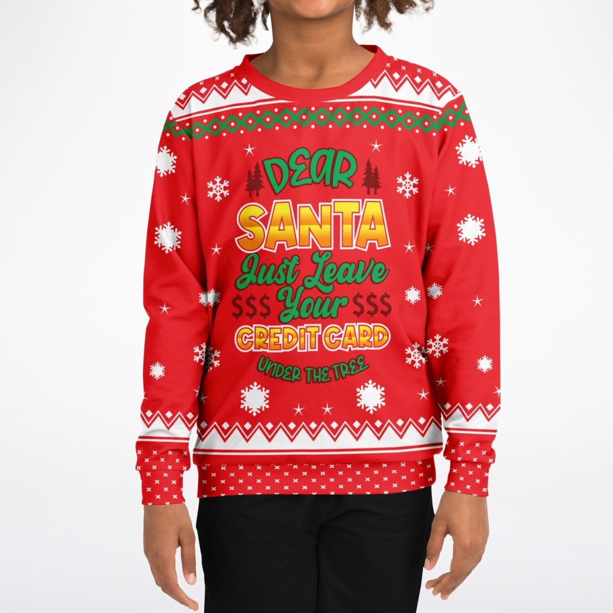 Credit Card - Athletic Kids/Youth Funny Ugly Christmas Sweater - TreasuredTale
