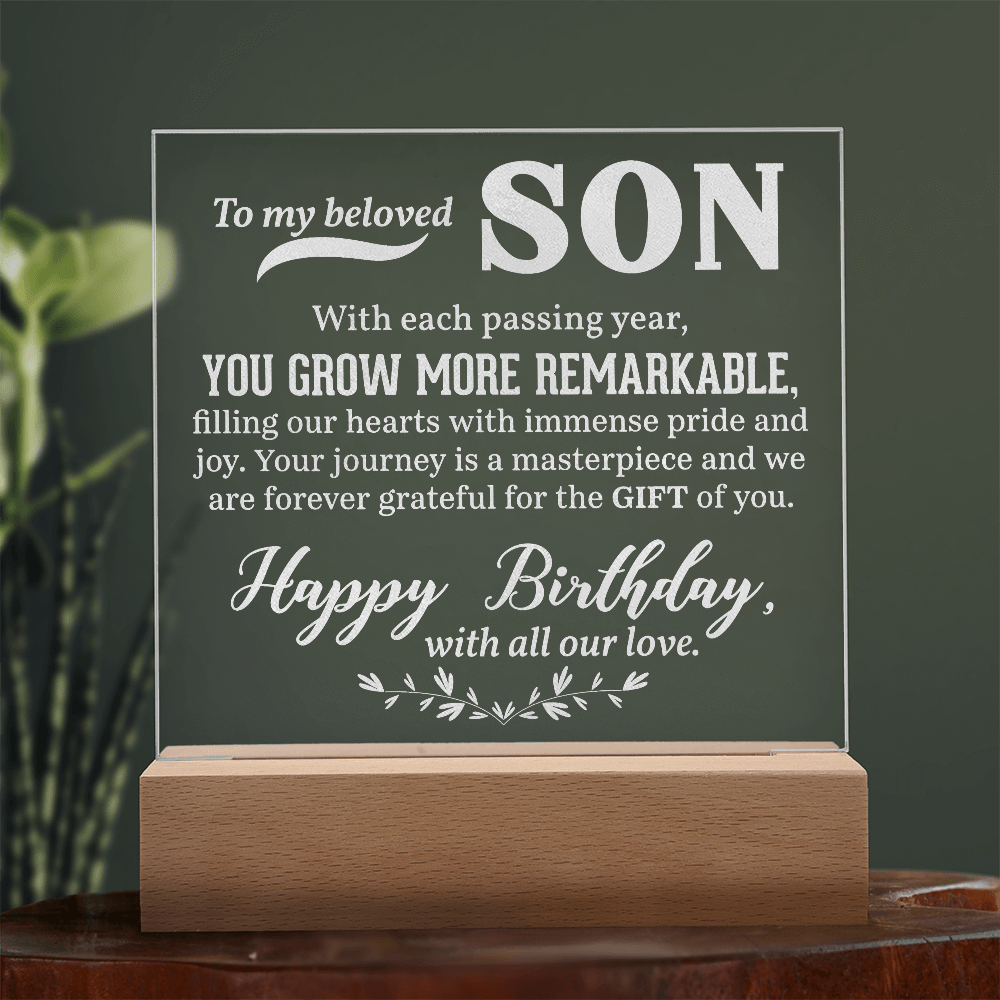 Engraved Acrylic Square Plaque - To My Beloved Son - TreasuredTale