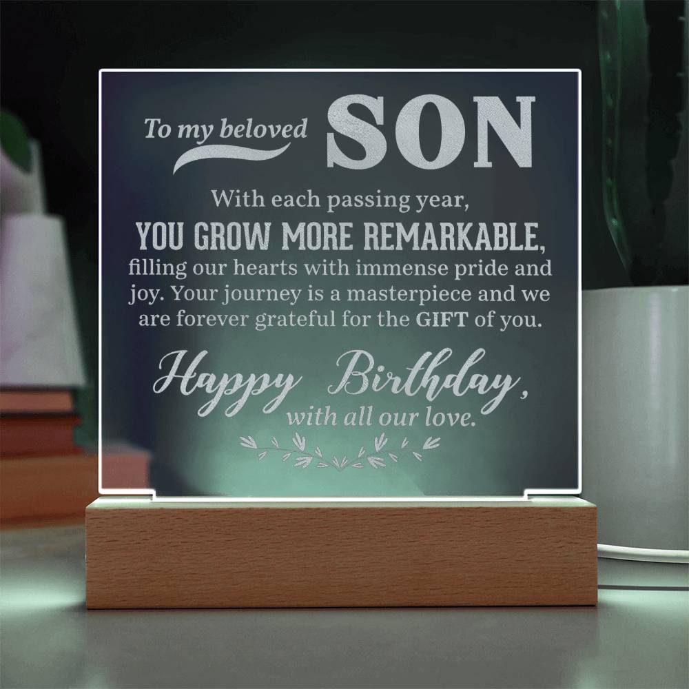 Engraved Acrylic Square Plaque - To My Beloved Son - TreasuredTale