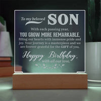 Engraved Acrylic Square Plaque - To My Beloved Son - TreasuredTale