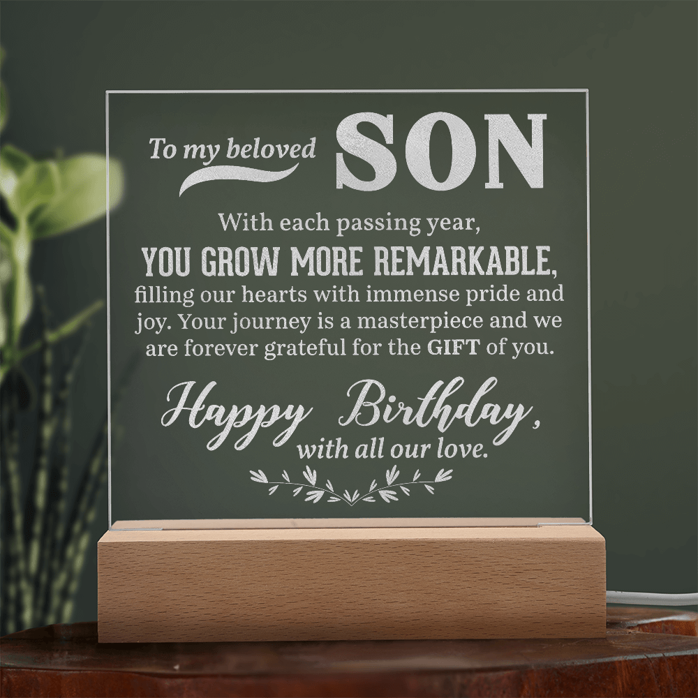 Engraved Acrylic Square Plaque - To My Beloved Son - TreasuredTale