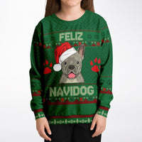 Feliz Navidog - French Bulldog - Athletic Kids/Youth Ugly Christmas Sweater - TreasuredTale