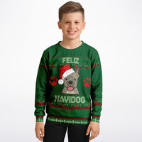 Feliz Navidog - French Bulldog - Athletic Kids/Youth Ugly Christmas Sweater - TreasuredTale