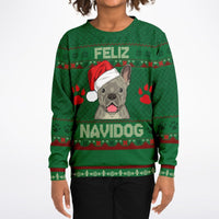Feliz Navidog - French Bulldog - Athletic Kids/Youth Ugly Christmas Sweater - TreasuredTale
