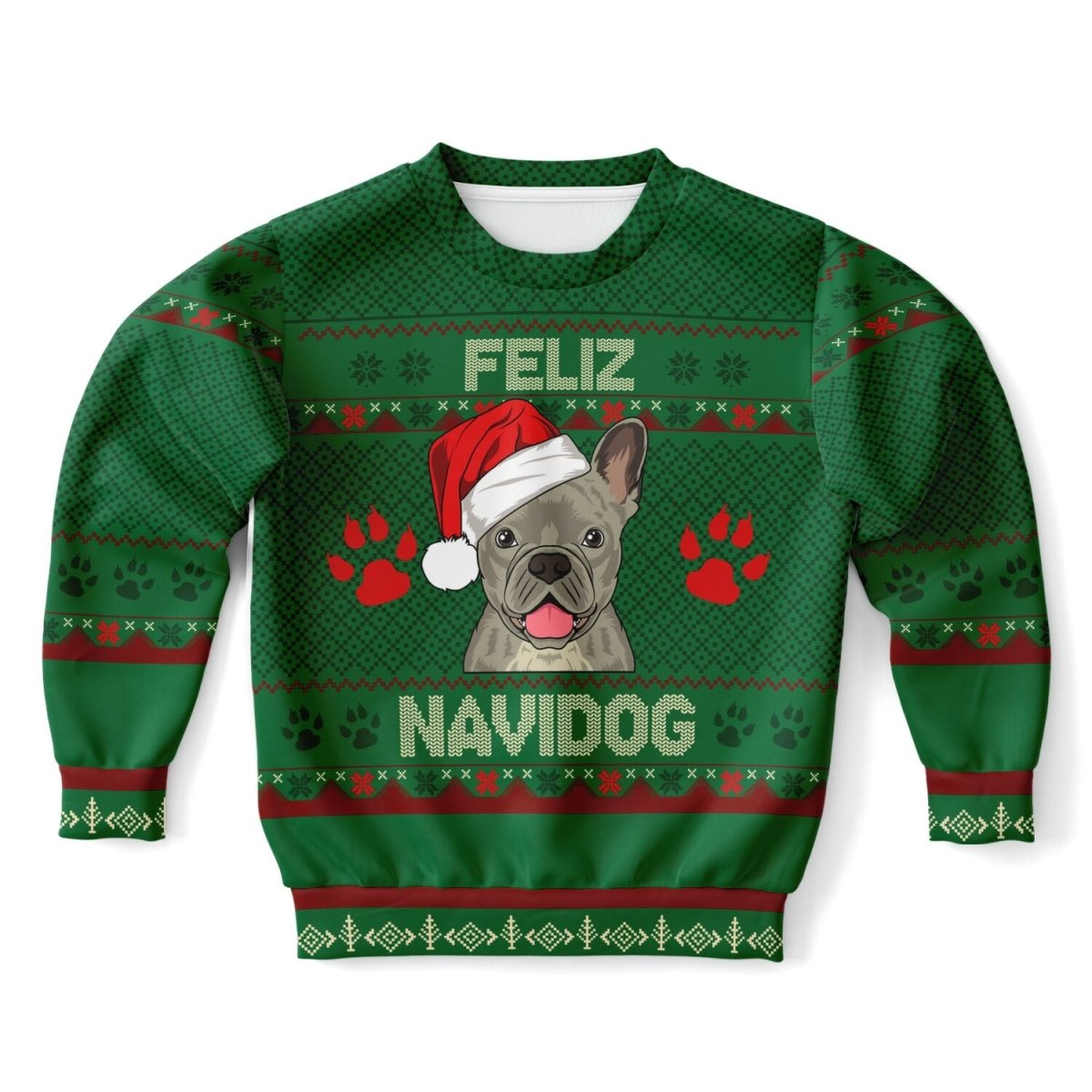 Feliz Navidog - French Bulldog - Athletic Kids/Youth Ugly Christmas Sweater - TreasuredTale