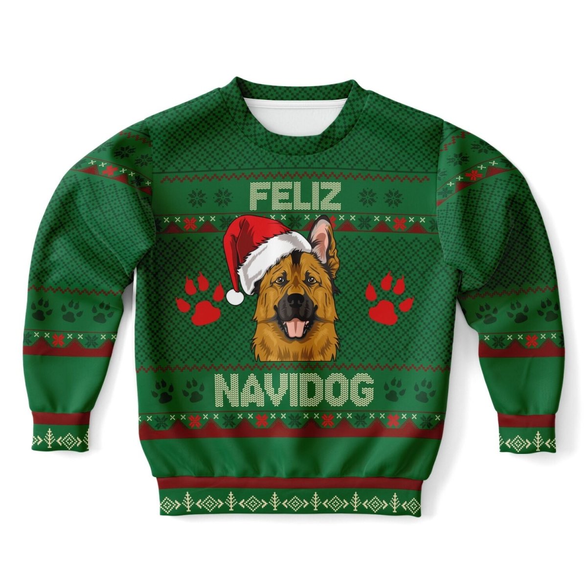 Feliz Navidog - German Shepherd - Athletic Kids/Youth Ugly Christmas Sweater - TreasuredTale