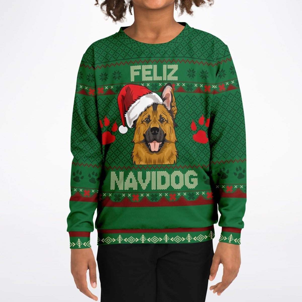 Feliz Navidog - German Shepherd - Athletic Kids/Youth Ugly Christmas Sweater - TreasuredTale