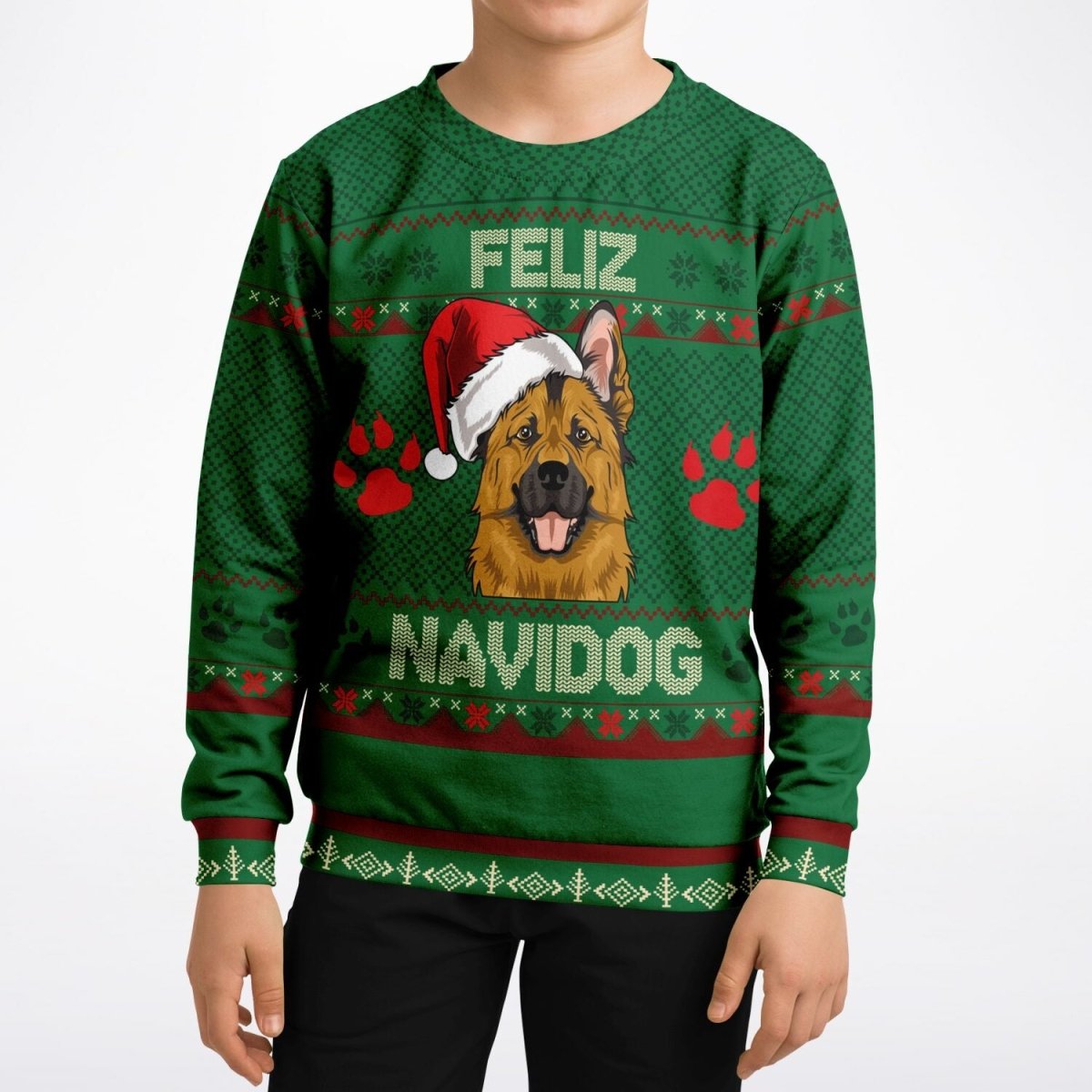 Feliz Navidog - German Shepherd - Athletic Kids/Youth Ugly Christmas Sweater - TreasuredTale
