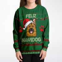 Feliz Navidog - German Shepherd - Athletic Kids/Youth Ugly Christmas Sweater - TreasuredTale