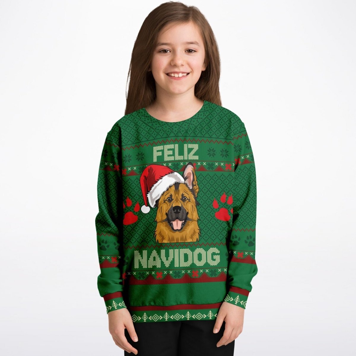 Feliz Navidog - German Shepherd - Athletic Kids/Youth Ugly Christmas Sweater - TreasuredTale