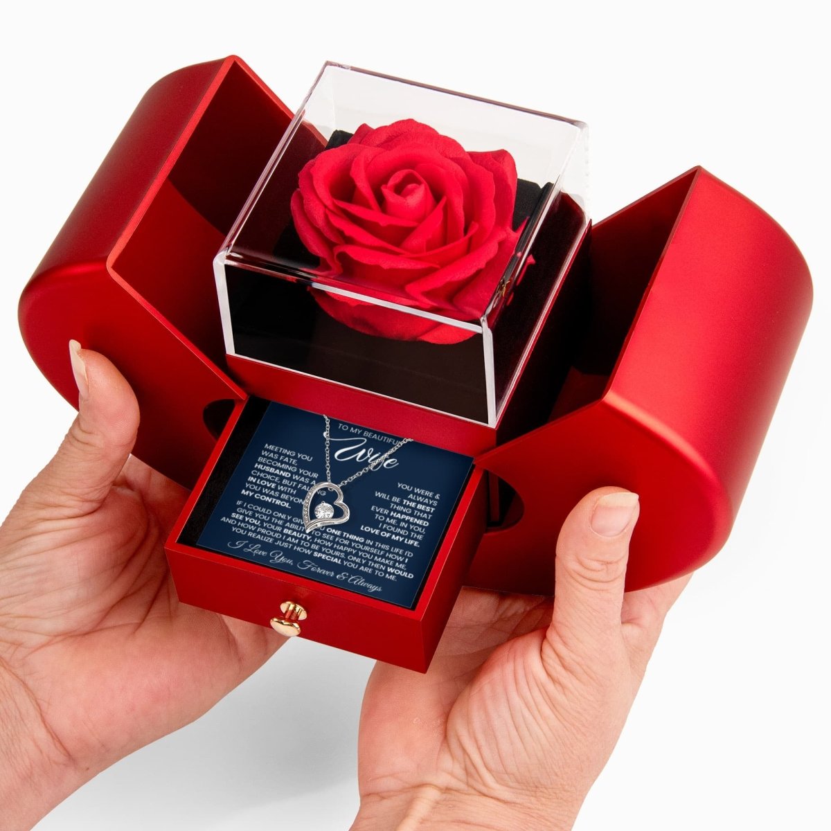 Forever Love Necklace with Red Heart Rose Box - Gift for Wife - TreasuredTale