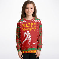 Happy Hockeydays - Athletic Kids/Youth Ugly Christmas Sweater - TreasuredTale