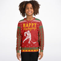 Happy Hockeydays - Athletic Kids/Youth Ugly Christmas Sweater - TreasuredTale