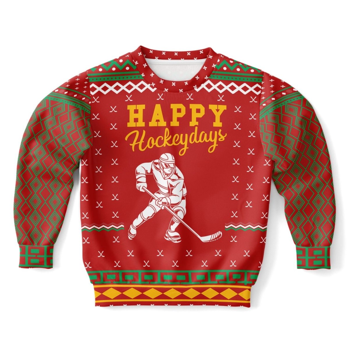 Happy Hockeydays - Athletic Kids/Youth Ugly Christmas Sweater - TreasuredTale