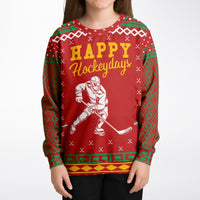 Happy Hockeydays - Athletic Kids/Youth Ugly Christmas Sweater - TreasuredTale