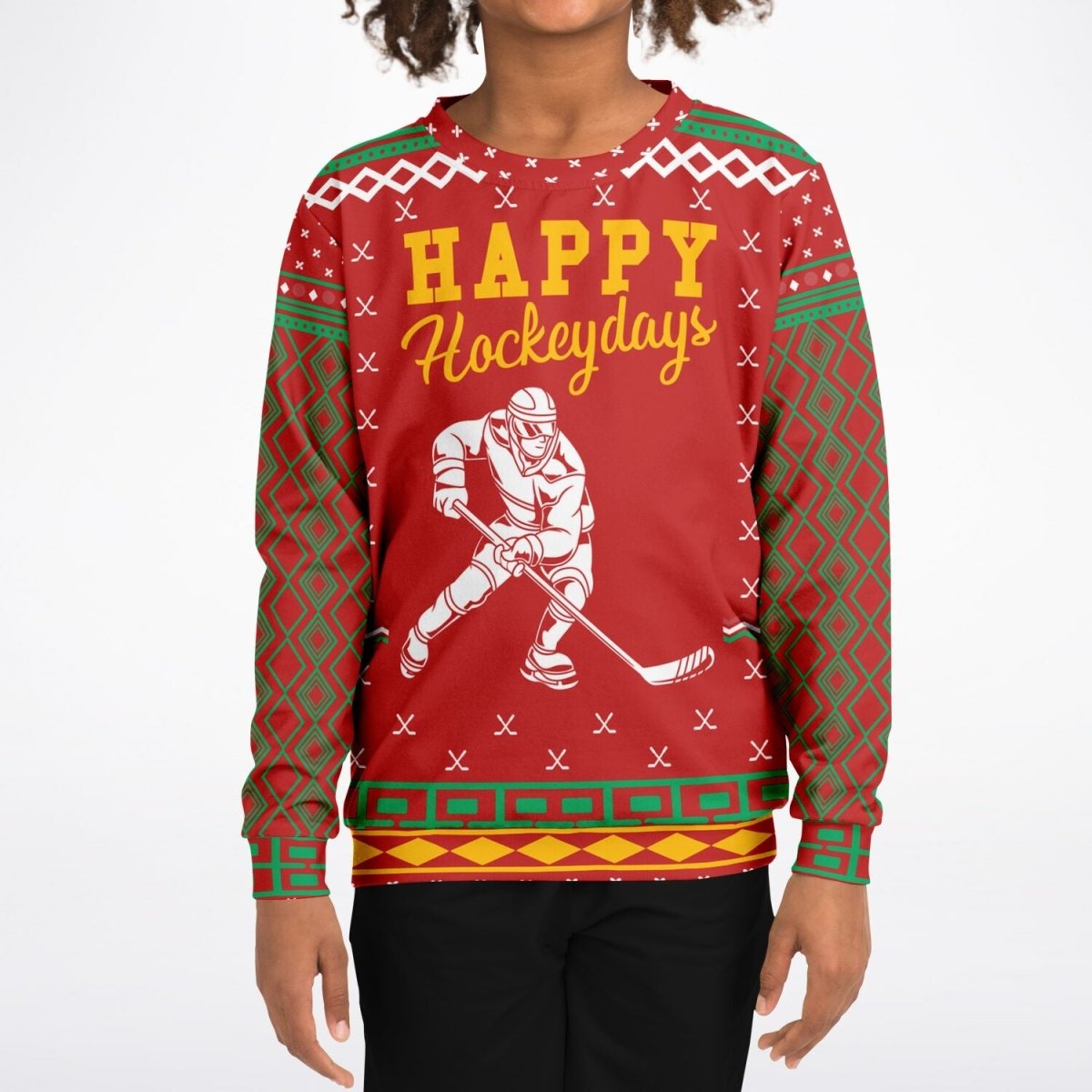 Happy Hockeydays - Athletic Kids/Youth Ugly Christmas Sweater - TreasuredTale