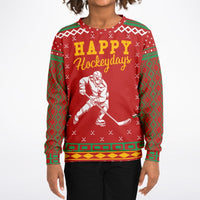 Happy Hockeydays - Athletic Kids/Youth Ugly Christmas Sweater - TreasuredTale