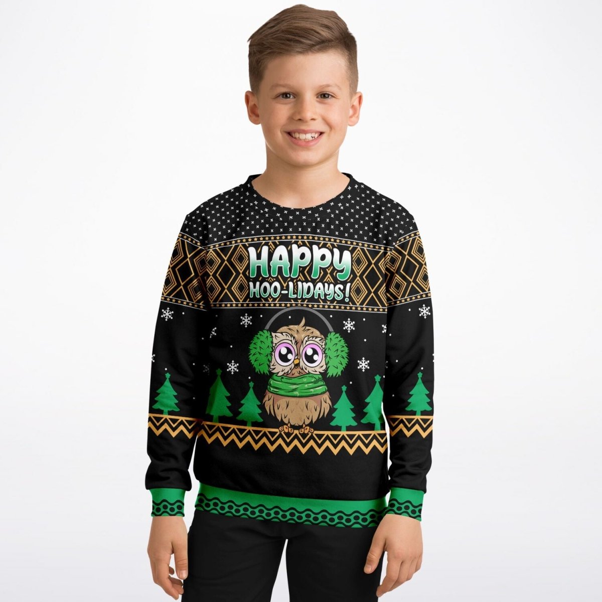 Happy Hoo - lidays - Athletic Kids/Youth Ugly Christmas Sweater - TreasuredTale