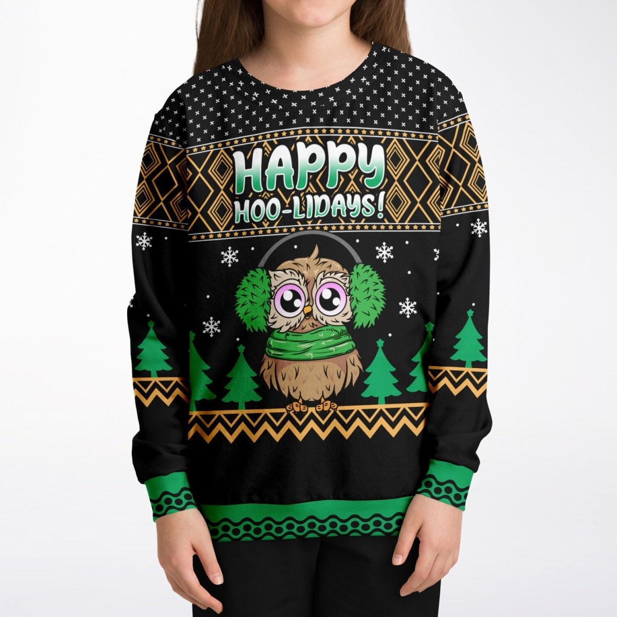 Happy Hoo - lidays - Athletic Kids/Youth Ugly Christmas Sweater - TreasuredTale