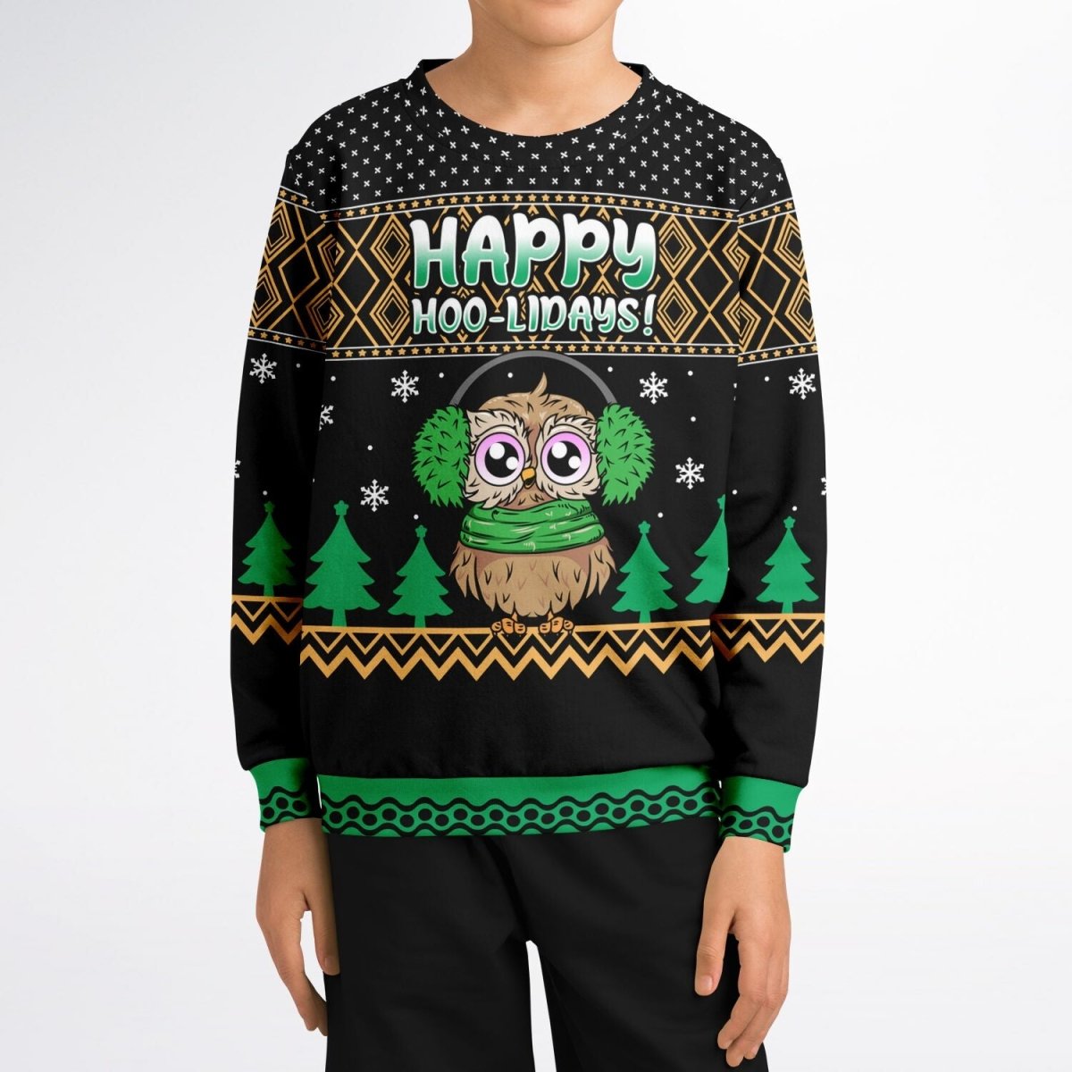 Happy Hoo - lidays - Athletic Kids/Youth Ugly Christmas Sweater - TreasuredTale
