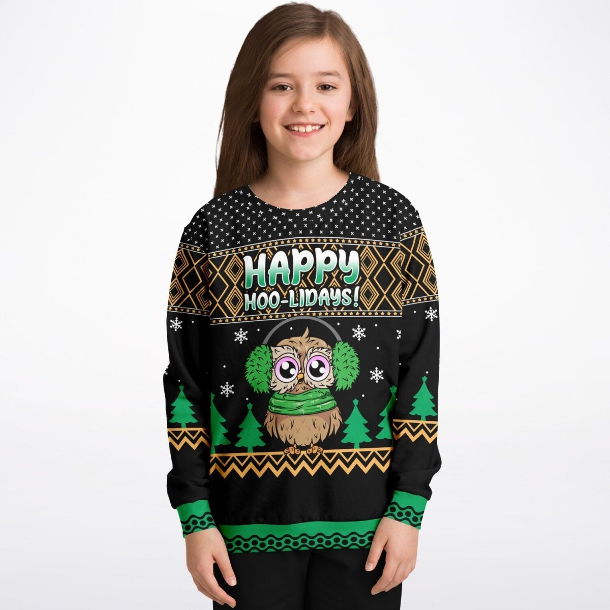 Happy Hoo - lidays - Athletic Kids/Youth Ugly Christmas Sweater - TreasuredTale
