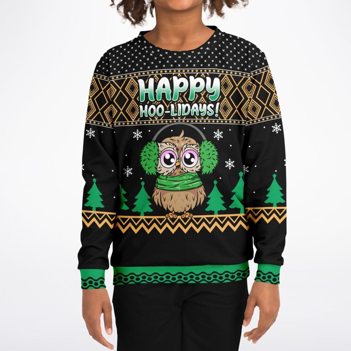 Happy Hoo - lidays - Athletic Kids/Youth Ugly Christmas Sweater - TreasuredTale