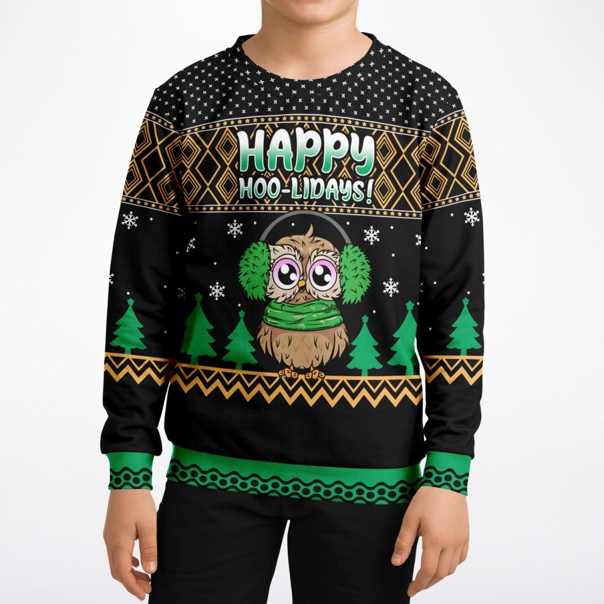 Happy Hoo - lidays - Athletic Kids/Youth Ugly Christmas Sweater - TreasuredTale