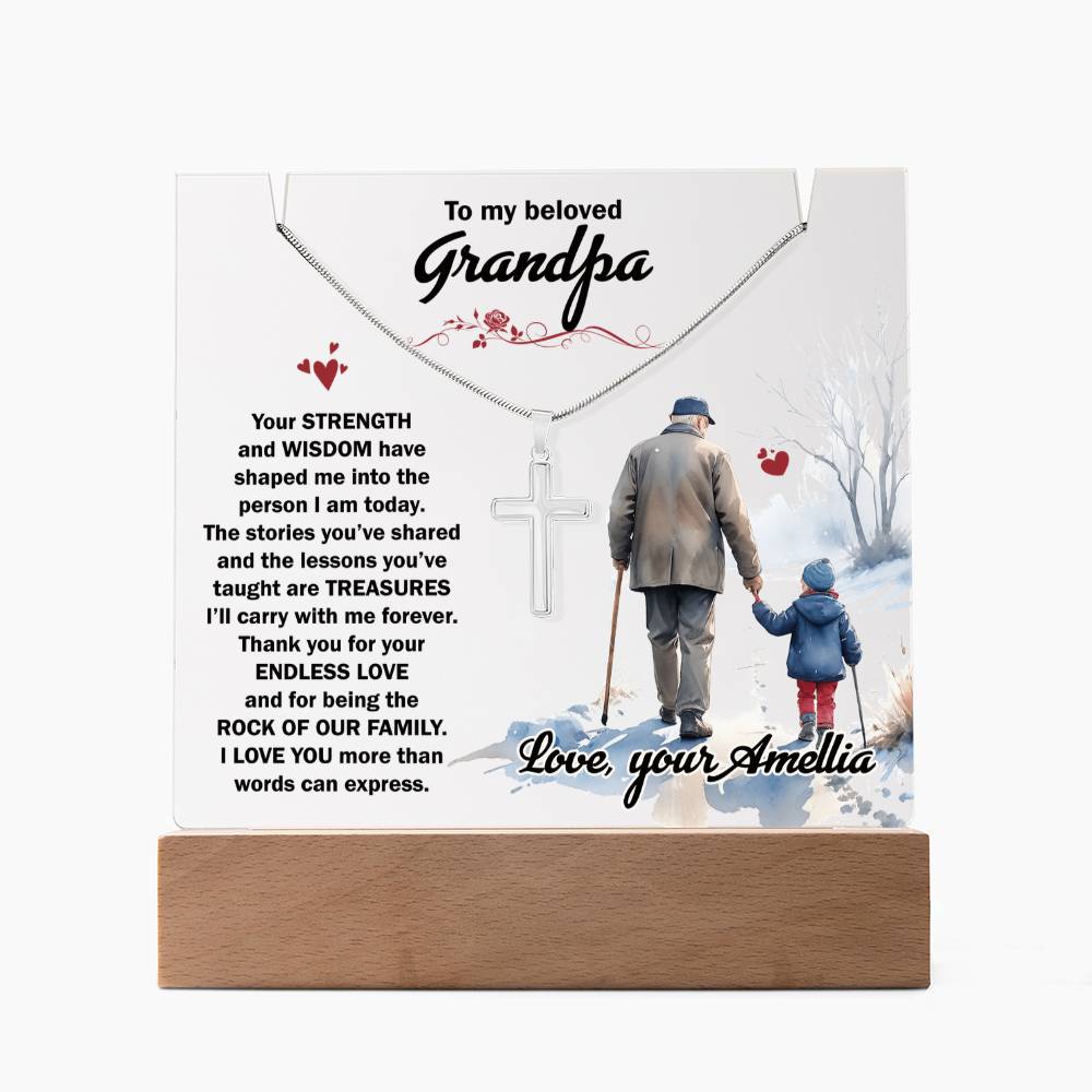 Keepsake Acrylic & Stainless Steel Cross Necklace - Grandpa - TreasuredTale