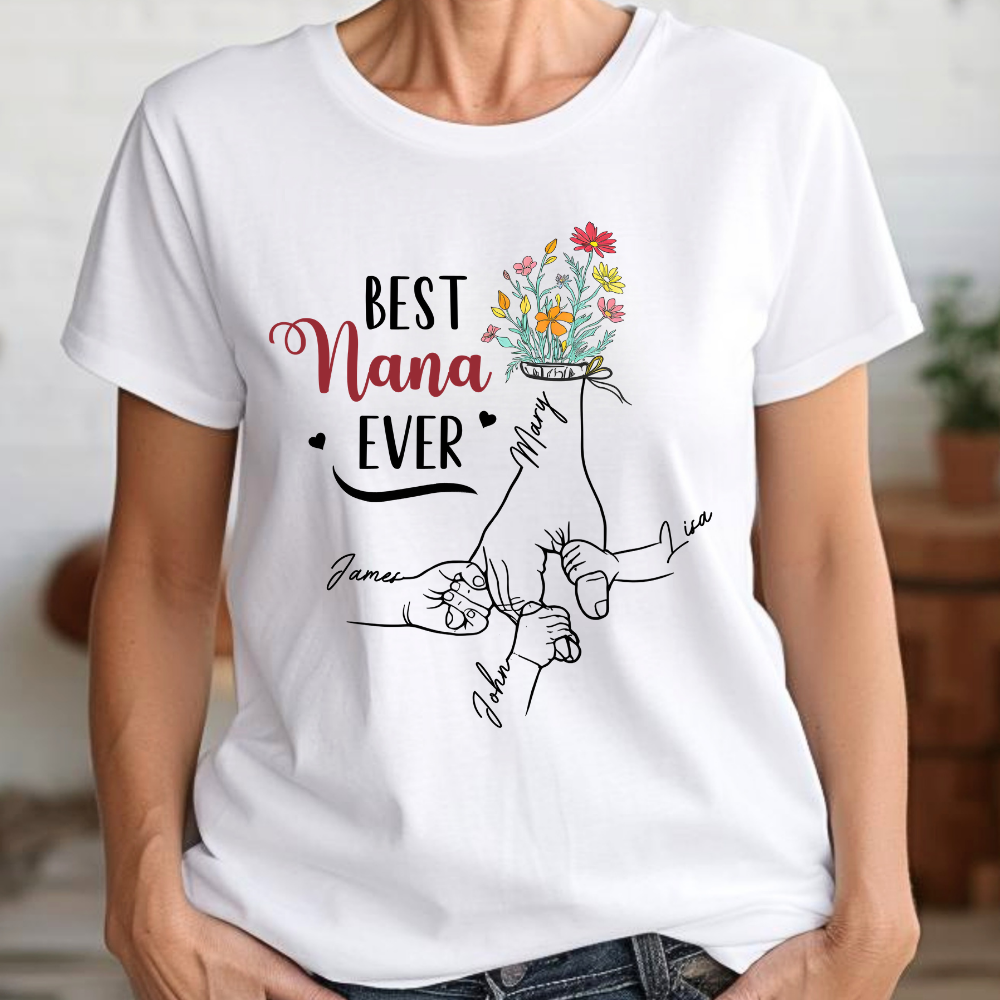 Personalized White T-Shirt for Grandma with Grandkids Names - Mother's Day Gift