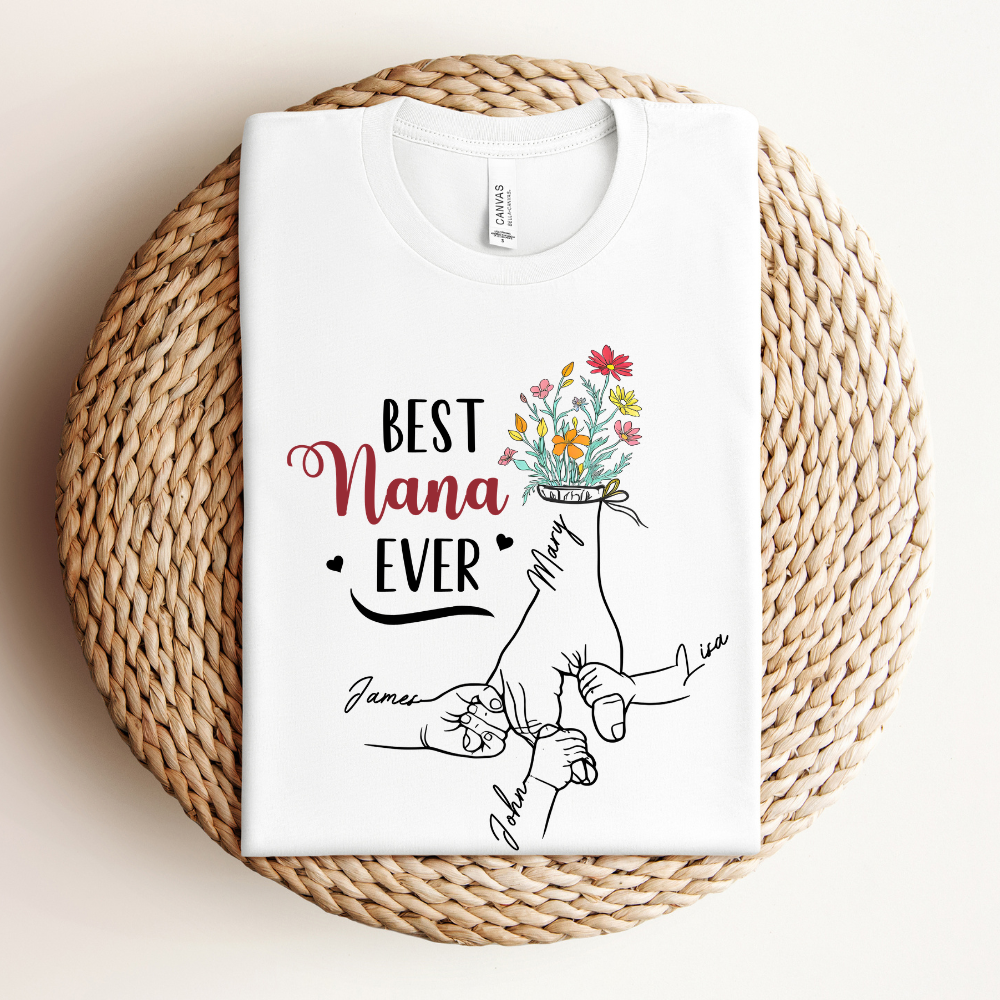 Personalized White T-Shirt for Grandma with Grandkids Names - Mother's Day Gift