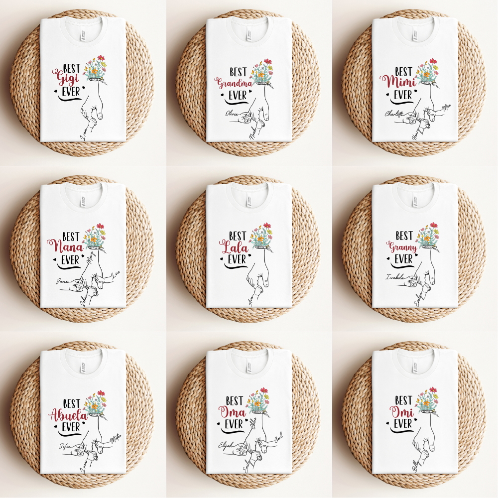 Personalized White T-Shirt for Grandma with Grandkids Names - Mother's Day Gift