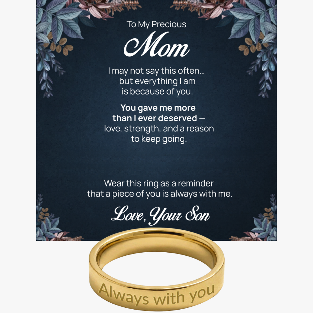 Engraved Ring with Message Card for Mom from Son - Mother's Day Gift