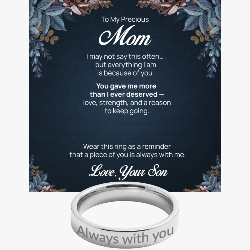 Engraved Ring with Message Card for Mom from Son - Mother's Day Gift