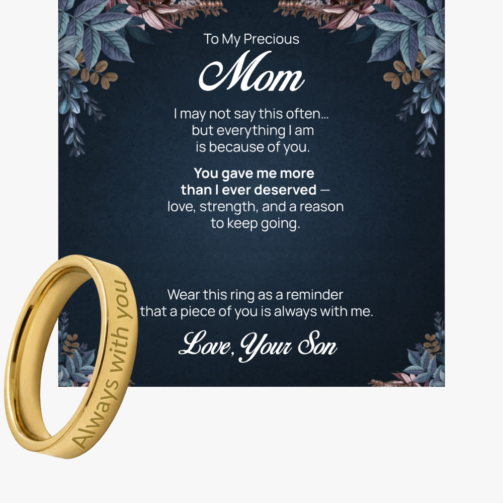 Engraved Ring with Message Card for Mom from Son - Mother's Day Gift