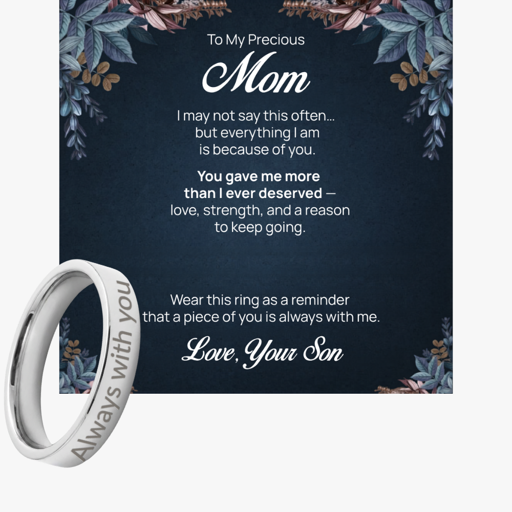 Engraved Ring with Message Card for Mom from Son - Mother's Day Gift