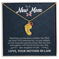 Engraved Baby Feet Necklace with Birthstone for Daughter-In-Law from Mother-In-Law - Mother's Day Gift