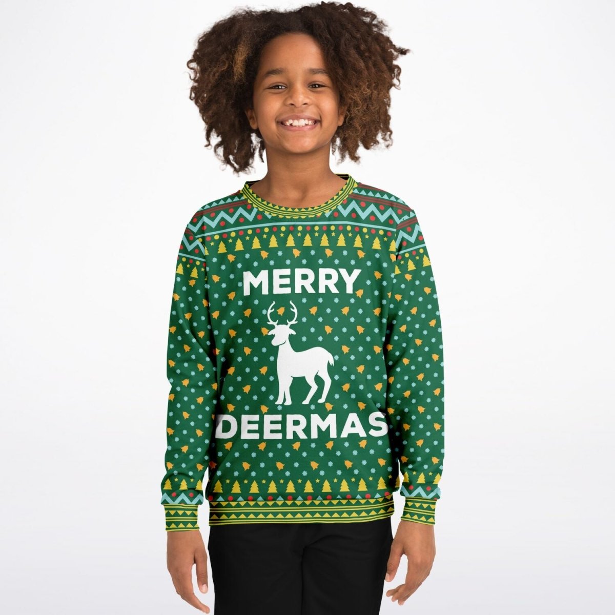 Merry Deermas - Athletic Kids/Youth Ugly Christmas Sweater - TreasuredTale