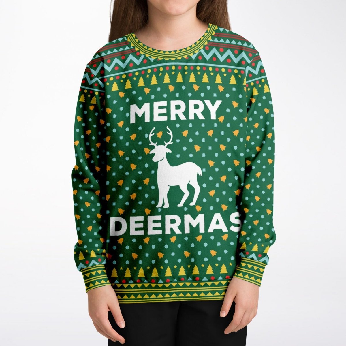 Merry Deermas - Athletic Kids/Youth Ugly Christmas Sweater - TreasuredTale
