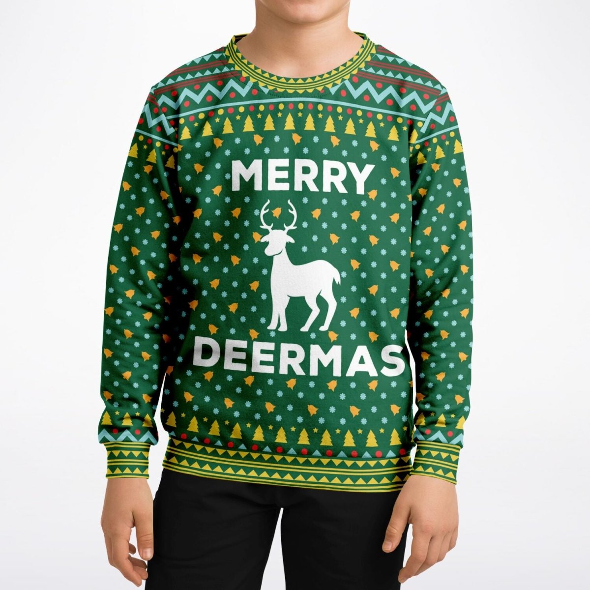 Merry Deermas - Athletic Kids/Youth Ugly Christmas Sweater - TreasuredTale