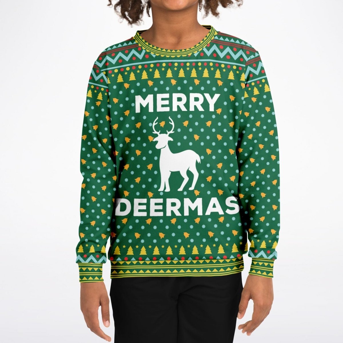 Merry Deermas - Athletic Kids/Youth Ugly Christmas Sweater - TreasuredTale