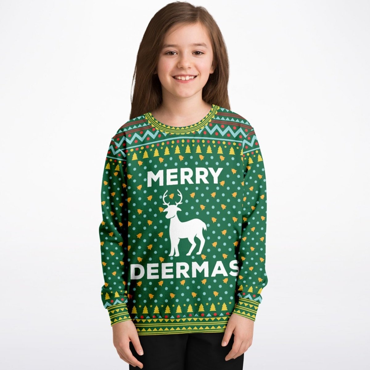 Merry Deermas - Athletic Kids/Youth Ugly Christmas Sweater - TreasuredTale