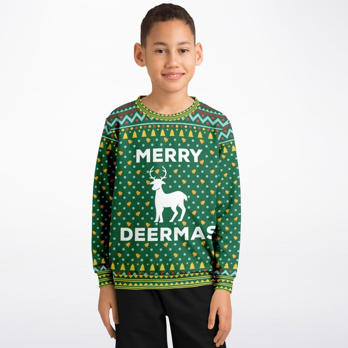 Merry Deermas - Athletic Kids/Youth Ugly Christmas Sweater - TreasuredTale
